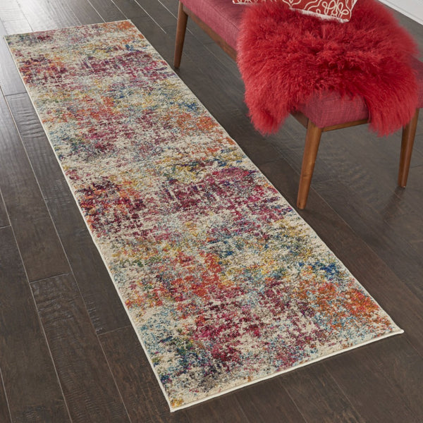 HomeRoots 2' X 8' Pink Abstract Runner Rug - Modern Distressed Design, Non-Skid, Perfect for Hallways & More 480194