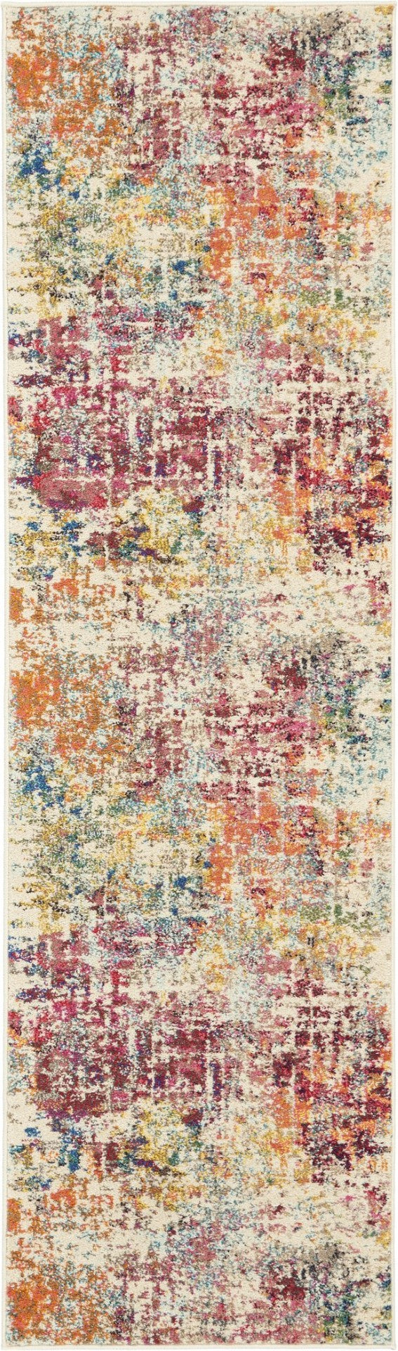 HomeRoots 2' X 8' Pink Abstract Runner Rug - Modern Distressed Design, Non-Skid, Perfect for Hallways & More 480194