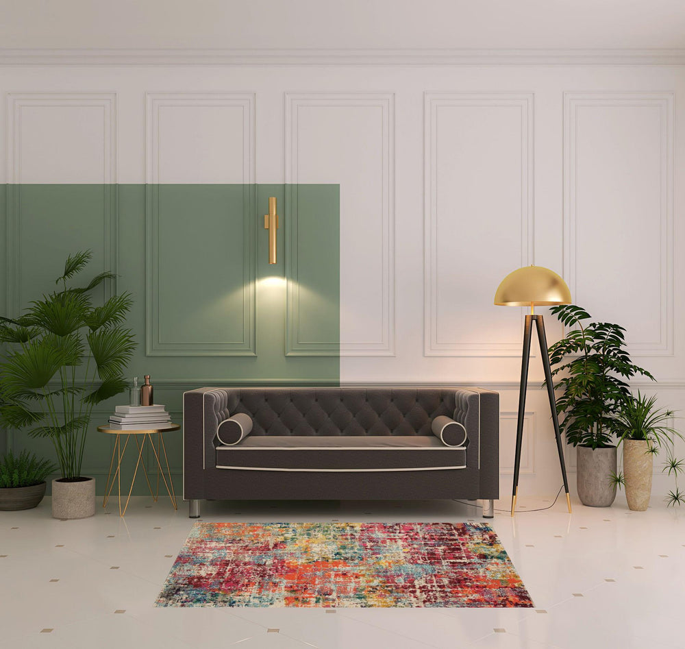 Homeroots 4' X 6' Pink Abstract Power Loom Distressed Non Skid Area Rug  Polypropylene 480195