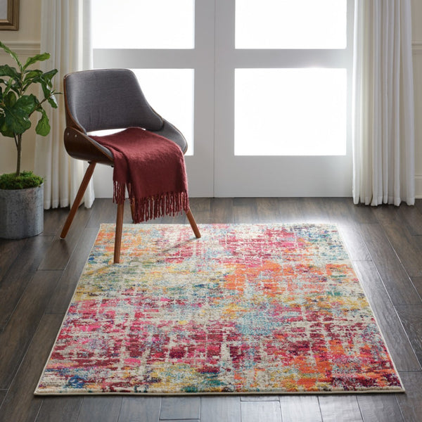 HomeRoots 4' Pink Abstract Area Rug - Contemporary Non-Skid Design for Living Rooms, Bedrooms & Home Offices 4' X 6' Rectangle 480195