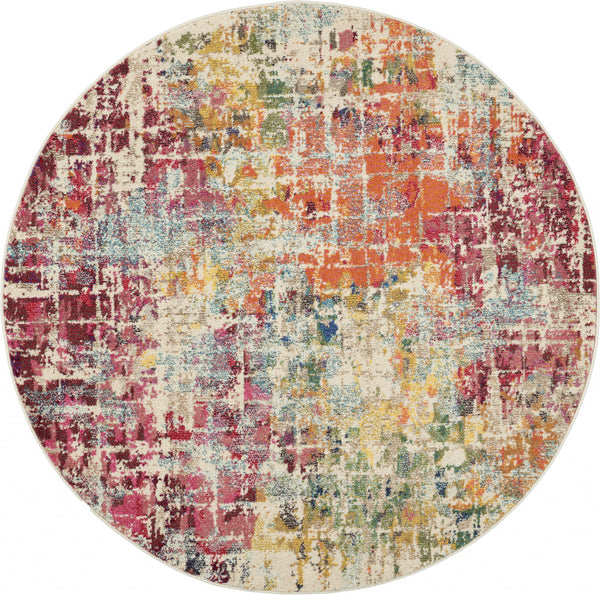 Homeroots 4' X 4' Pink Abstract Power Loom Distressed Non Skid Area Rug  Polypropylene 480196