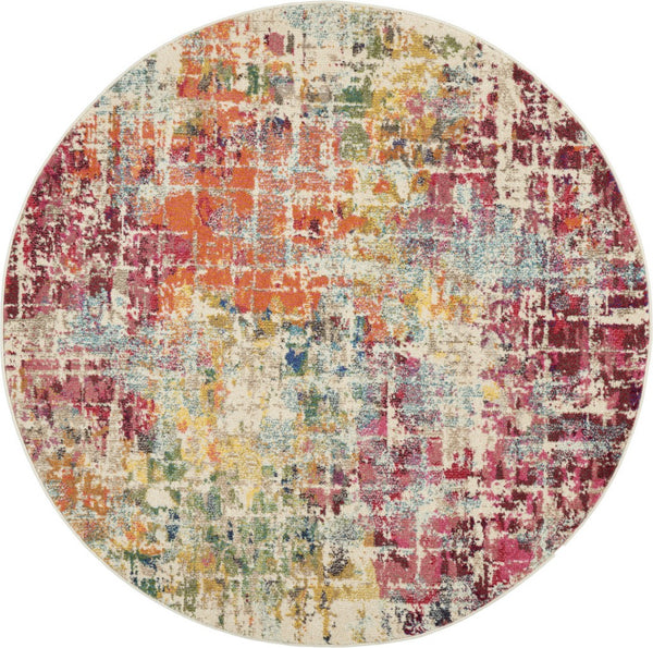 HomeRoots 4' Pink Abstract Area Rug - Contemporary Non-Skid Design for Living Rooms, Bedrooms & Home Offices 4' Round Round 480196