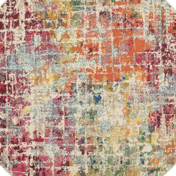 Homeroots 4' X 4' Pink Abstract Power Loom Distressed Non Skid Area Rug  Polypropylene 480196