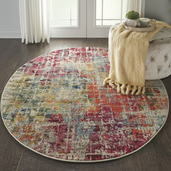 HomeRoots 4' Pink Abstract Area Rug - Contemporary Non-Skid Design for Living Rooms, Bedrooms & Home Offices 4' Round Round 480196
