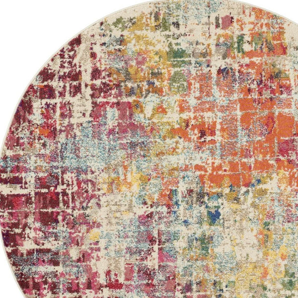 HomeRoots 4' Pink Abstract Area Rug - Contemporary Non-Skid Design for Living Rooms, Bedrooms & Home Offices 5' Round Round 480197