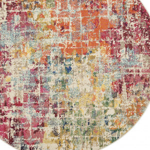 Homeroots 5' X 5' Pink Round Abstract Power Loom Distressed Non Skid Area Rug  Polypropylene 480197