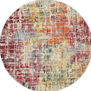 Homeroots 5' X 5' Pink Round Abstract Power Loom Distressed Non Skid Area Rug  Polypropylene 480197