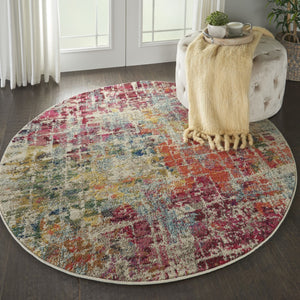 HomeRoots 4' Pink Abstract Area Rug - Contemporary Non-Skid Design for Living Rooms, Bedrooms & Home Offices 5' Round Round 480197