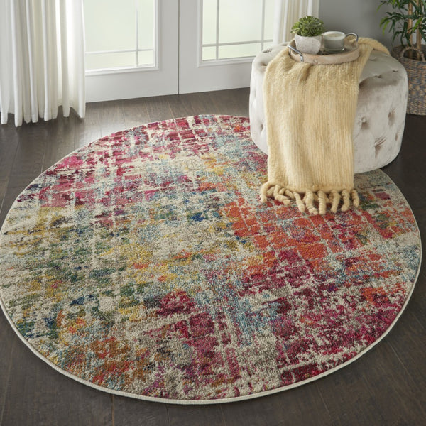 HomeRoots 4' Pink Abstract Area Rug - Contemporary Non-Skid Design for Living Rooms, Bedrooms & Home Offices 5' Round Round 480197