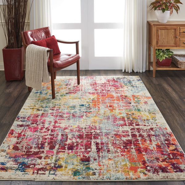 HomeRoots 4' Pink Abstract Area Rug - Contemporary Non-Skid Design for Living Rooms, Bedrooms & Home Offices 5' X 7' Rectangle 480198