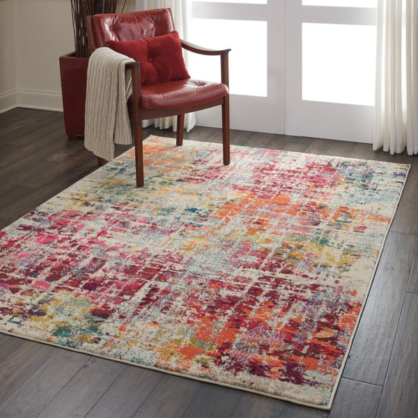 HomeRoots 4' Pink Abstract Area Rug - Contemporary Non-Skid Design for Living Rooms, Bedrooms & Home Offices 5' X 7' Rectangle 480198