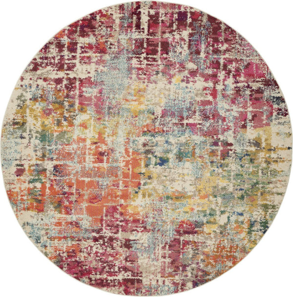 HomeRoots 4' Pink Abstract Area Rug - Contemporary Non-Skid Design for Living Rooms, Bedrooms & Home Offices 8' Round Round 480199