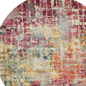 HomeRoots 4' Pink Abstract Area Rug - Contemporary Non-Skid Design for Living Rooms, Bedrooms & Home Offices 8' Round Round 480199