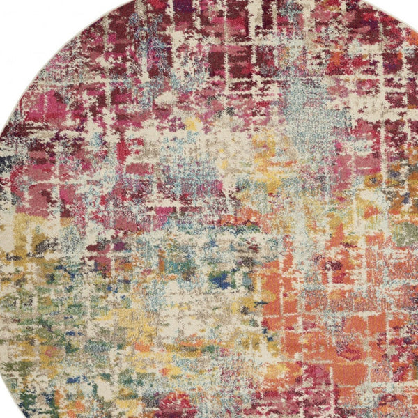 HomeRoots 4' Pink Abstract Area Rug - Contemporary Non-Skid Design for Living Rooms, Bedrooms & Home Offices 8' Round Round 480199