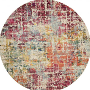 HomeRoots 4' Pink Abstract Area Rug - Contemporary Non-Skid Design for Living Rooms, Bedrooms & Home Offices 8' Round Round 480199