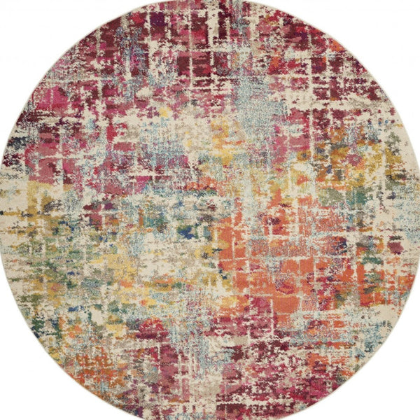 HomeRoots 4' Pink Abstract Area Rug - Contemporary Non-Skid Design for Living Rooms, Bedrooms & Home Offices 8' Round Round 480199