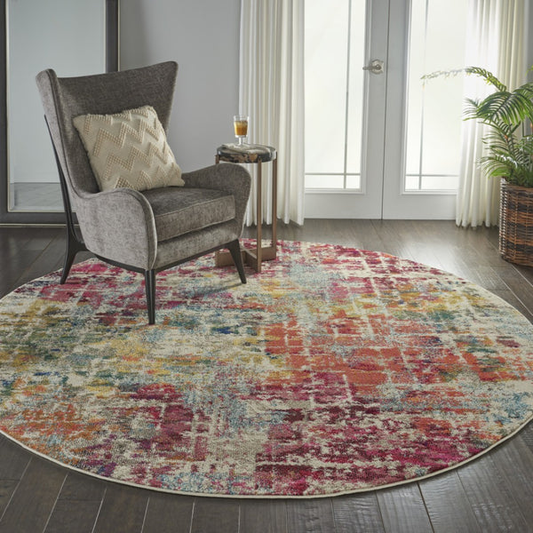 HomeRoots 4' Pink Abstract Area Rug - Contemporary Non-Skid Design for Living Rooms, Bedrooms & Home Offices 8' Round Round 480199