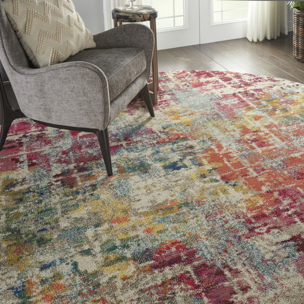 HomeRoots 4' Pink Abstract Area Rug - Contemporary Non-Skid Design for Living Rooms, Bedrooms & Home Offices 8' Round Round 480199
