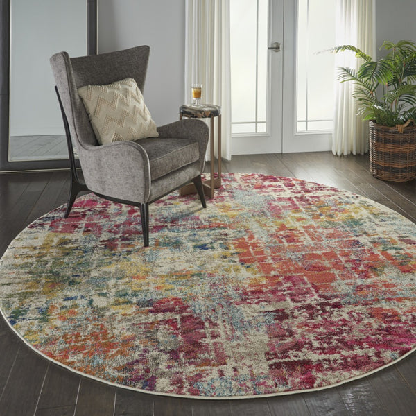 HomeRoots 4' Pink Abstract Area Rug - Contemporary Non-Skid Design for Living Rooms, Bedrooms & Home Offices 8' Round Round 480199
