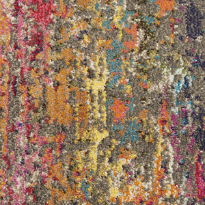 HomeRoots 8' Vibrant Blue, Yellow & Orange Abstract Runner Rug - Stylish, Stain-Resistant, Modern Design for Any Space 480202