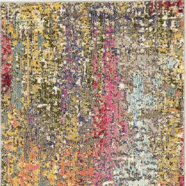 HomeRoots 8' Vibrant Blue, Yellow & Orange Abstract Runner Rug - Stylish, Stain-Resistant, Modern Design for Any Space 480202