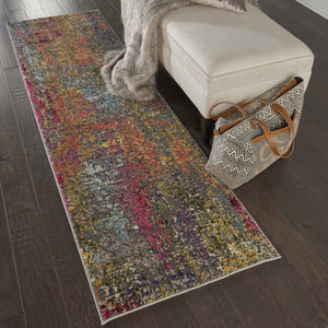 HomeRoots 8' Vibrant Blue, Yellow & Orange Abstract Runner Rug - Stylish, Stain-Resistant, Modern Design for Any Space 480202
