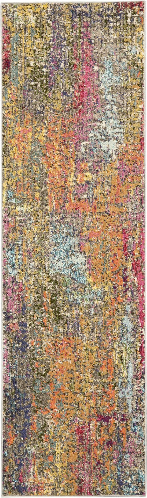 HomeRoots 8' Vibrant Blue, Yellow & Orange Abstract Runner Rug - Stylish, Stain-Resistant, Modern Design for Any Space 480202