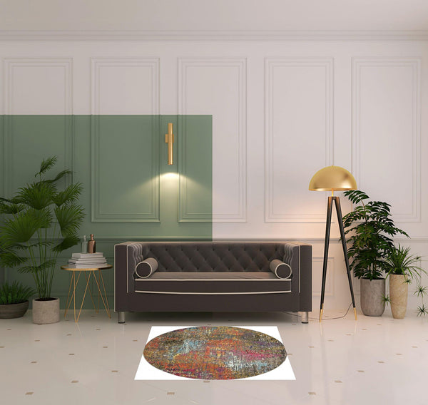 Homeroots 4' X 4' Sunset Abstract Power Loom Non Skid Area Rug  Polypropylene 480204