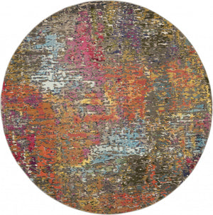Homeroots 5' X 5' Sunset Round Abstract Power Loom Non Skid Area Rug  Polypropylene 480205