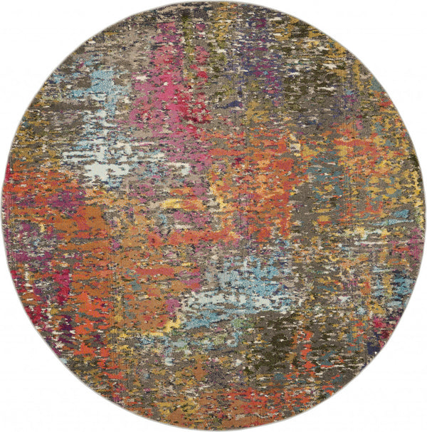 Homeroots 5' X 5' Sunset Round Abstract Power Loom Non Skid Area Rug  Polypropylene 480205
