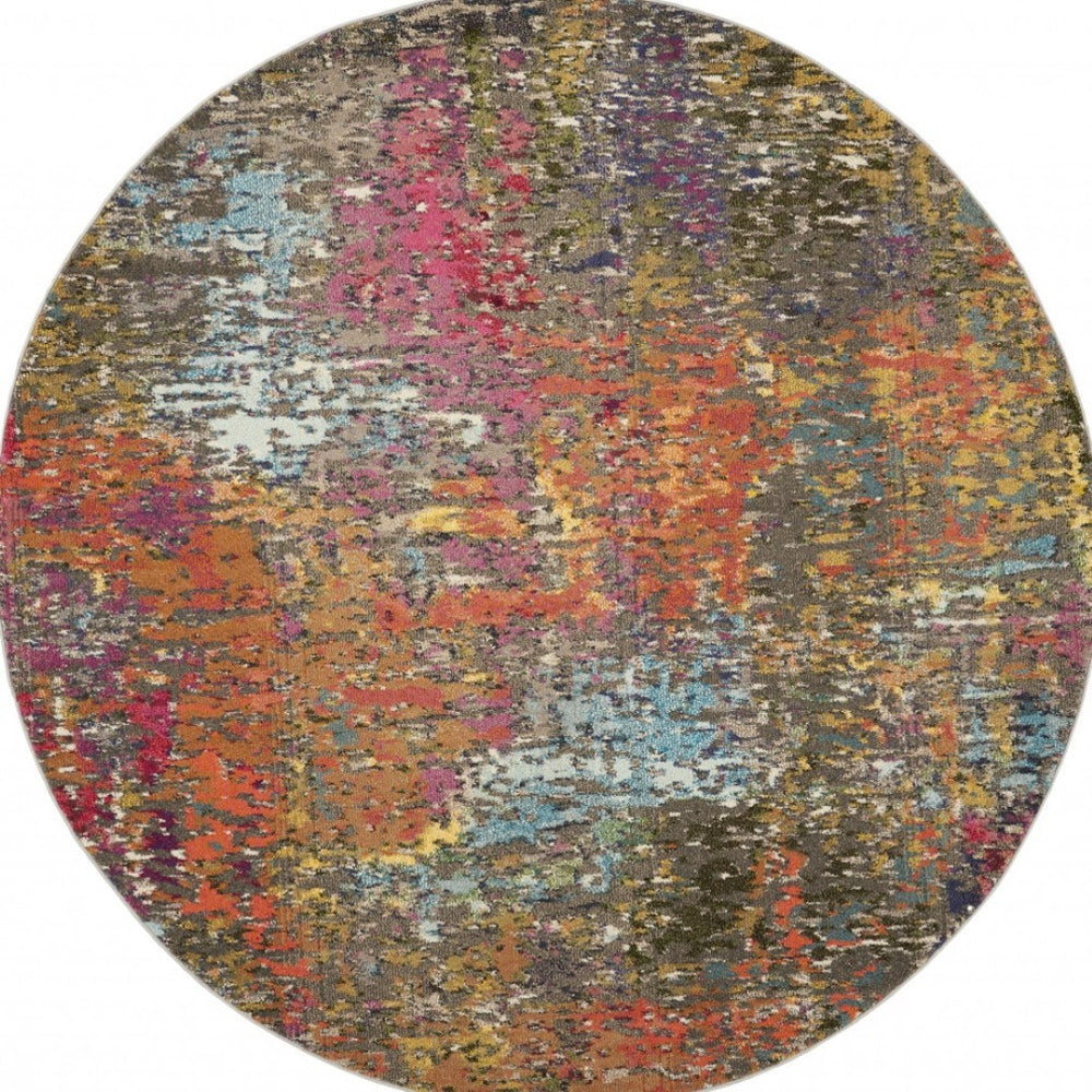 HomeRoots 4' Sunset Abstract Area Rug – Stylish Geometric Design for Living Rooms, Bedrooms & Home Offices 5' Round Round 480205