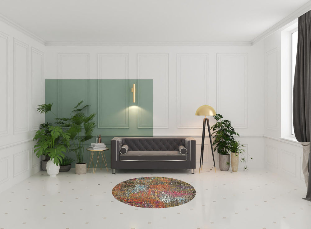 Homeroots 5' X 5' Sunset Round Abstract Power Loom Non Skid Area Rug  Polypropylene 480205