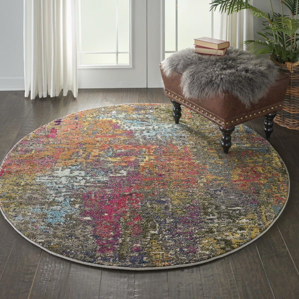HomeRoots 4' Sunset Abstract Area Rug – Stylish Geometric Design for Living Rooms, Bedrooms & Home Offices 5' Round Round 480205