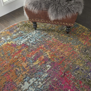 HomeRoots 4' Sunset Abstract Area Rug – Stylish Geometric Design for Living Rooms, Bedrooms & Home Offices 5' Round Round 480205
