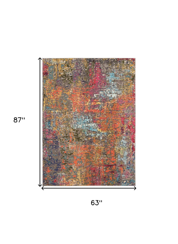 Homeroots 5' X 7' Sunset Abstract Power Loom Non Skid Area Rug  Polypropylene 480206