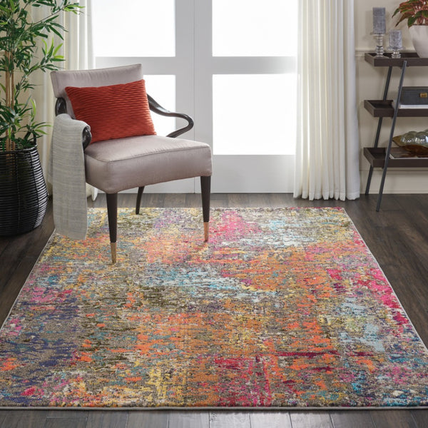 HomeRoots 4' Sunset Abstract Area Rug – Stylish Geometric Design for Living Rooms, Bedrooms & Home Offices 5' X 7' Rectangle 480206