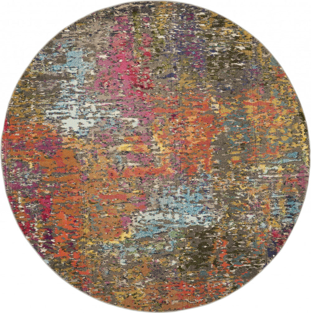 Homeroots 8' X 8' Sunset Round Abstract Power Loom Non Skid Area Rug  Polypropylene 480207