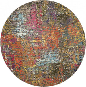 Homeroots 8' X 8' Sunset Round Abstract Power Loom Non Skid Area Rug  Polypropylene 480207