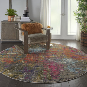 HomeRoots 4' Sunset Abstract Area Rug – Stylish Geometric Design for Living Rooms, Bedrooms & Home Offices 8' Round Round 480207