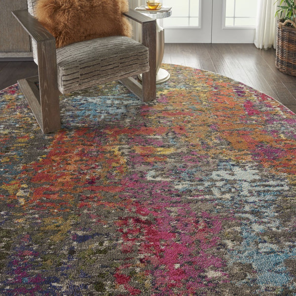 HomeRoots 4' Sunset Abstract Area Rug – Stylish Geometric Design for Living Rooms, Bedrooms & Home Offices 8' Round Round 480207