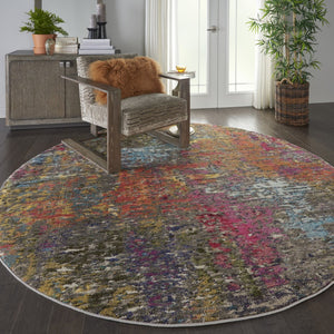 HomeRoots 4' Sunset Abstract Area Rug – Stylish Geometric Design for Living Rooms, Bedrooms & Home Offices 8' Round Round 480207