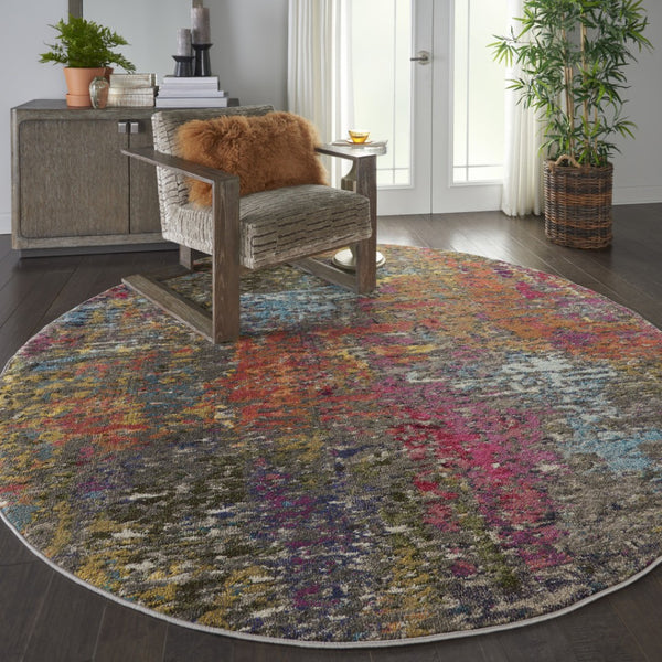 HomeRoots 4' Sunset Abstract Area Rug – Stylish Geometric Design for Living Rooms, Bedrooms & Home Offices 8' Round Round 480207
