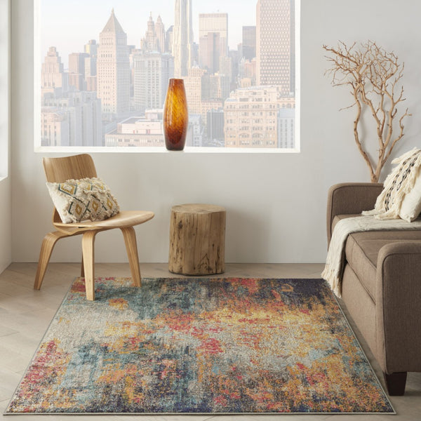 HomeRoots 4' Multicolor Abstract Power Loom Area Rug - Vibrant, Non-Skid, Plush Design for Modern Spaces 4' X 6' Rectangle 480210