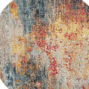 HomeRoots 4' Multicolor Abstract Power Loom Area Rug - Vibrant, Non-Skid, Plush Design for Modern Spaces 4' Round Round 480211