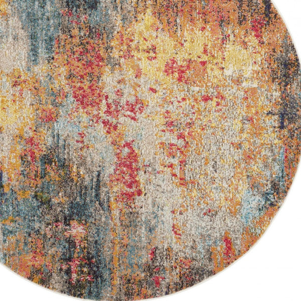 HomeRoots 4' Multicolor Abstract Power Loom Area Rug - Vibrant, Non-Skid, Plush Design for Modern Spaces 4' Round Round 480211