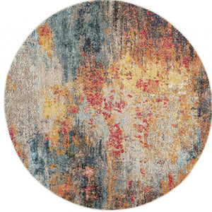HomeRoots 4' Multicolor Abstract Power Loom Area Rug - Vibrant, Non-Skid, Plush Design for Modern Spaces 4' Round Round 480211