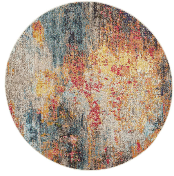 HomeRoots 4' Multicolor Abstract Power Loom Area Rug - Vibrant, Non-Skid, Plush Design for Modern Spaces 5' Round Round 480212