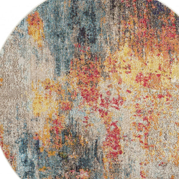 HomeRoots 4' Multicolor Abstract Power Loom Area Rug - Vibrant, Non-Skid, Plush Design for Modern Spaces 5' Round Round 480212