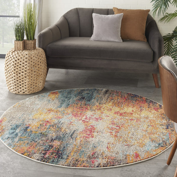 HomeRoots 4' Multicolor Abstract Power Loom Area Rug - Vibrant, Non-Skid, Plush Design for Modern Spaces 5' Round Round 480212
