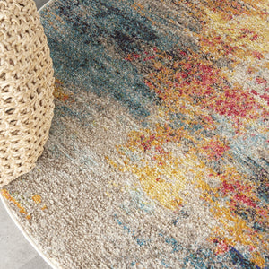 HomeRoots 4' Multicolor Abstract Power Loom Area Rug - Vibrant, Non-Skid, Plush Design for Modern Spaces 5' Round Round 480212